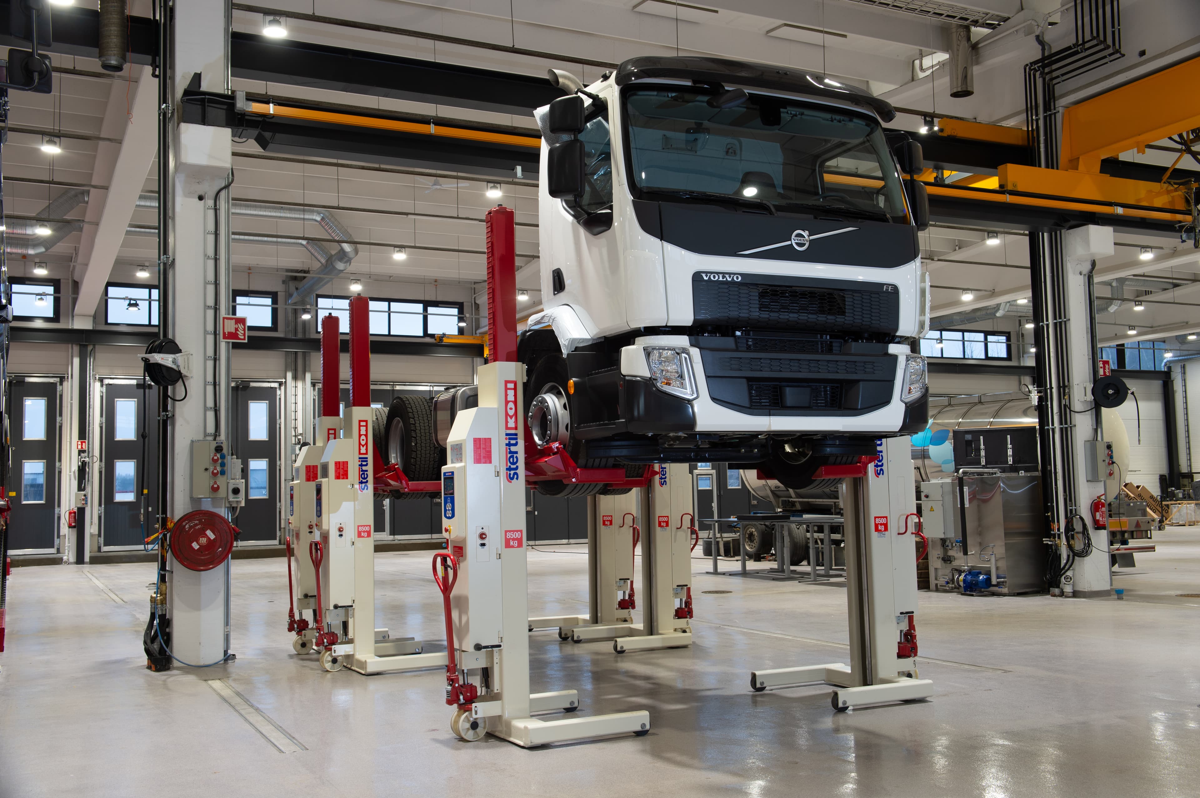 Workshop service in progress on a Volvo truck