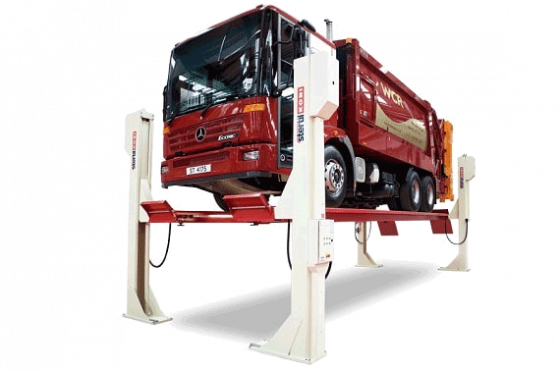 Stertil-Koni 4 post vehicle lift lifting a truck 