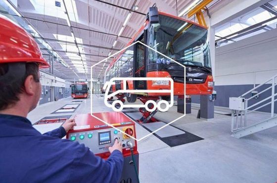 Lifting buses for maintenance or repair with Stertil-Koni vehicle lifts