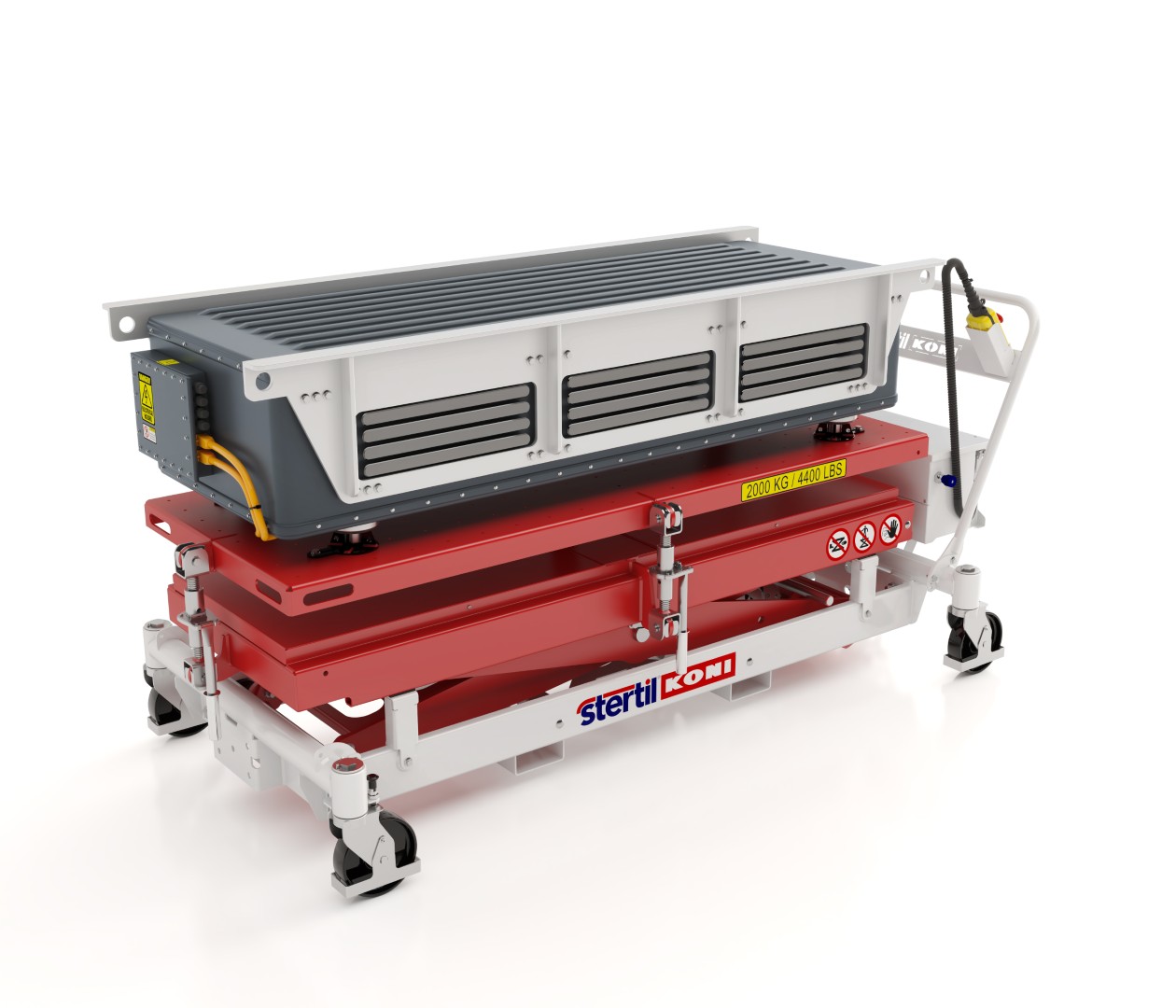 Heavy duty lifting table for EV-batteries and other heavy duty vehicle components including axles and powertrains